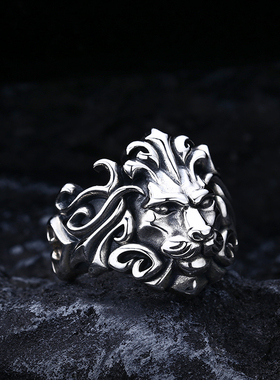 男款S925纯银狮子头开口戒指