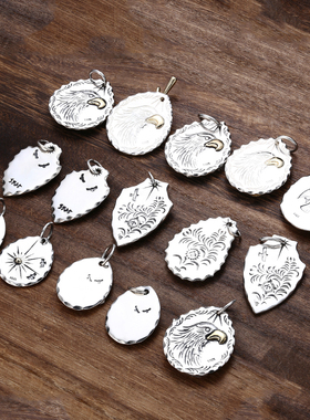 s925纯银飞鹰圆饼羽毛盾牌吊坠