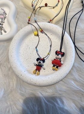 【成品】手工微针钩织毛线可爱米奇米妮玩偶项链挂件送闺蜜礼物