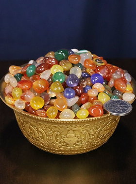 五彩七彩水晶玛瑙七宝石供修曼扎盘装藏用天然宝石八供碗密宗用品