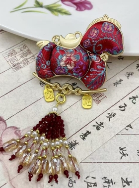 国风宋锦项链马吊坠新中式复古马上有钱毛衣链流苏包挂国潮文创