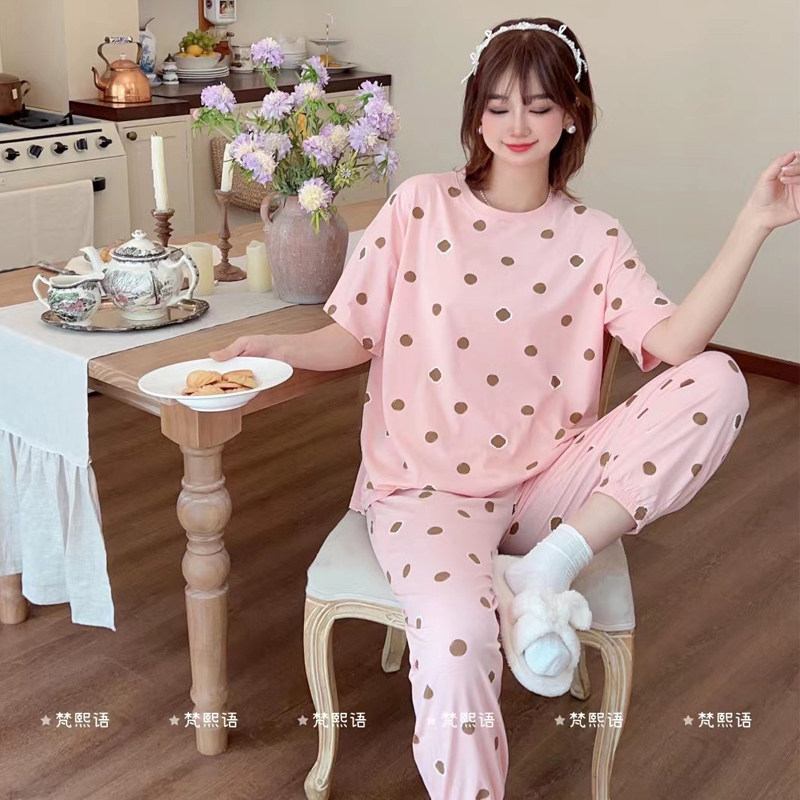 红色睡衣女财神纯棉短袖新年本命年家居服套装宽松韩版薄甜美喜庆