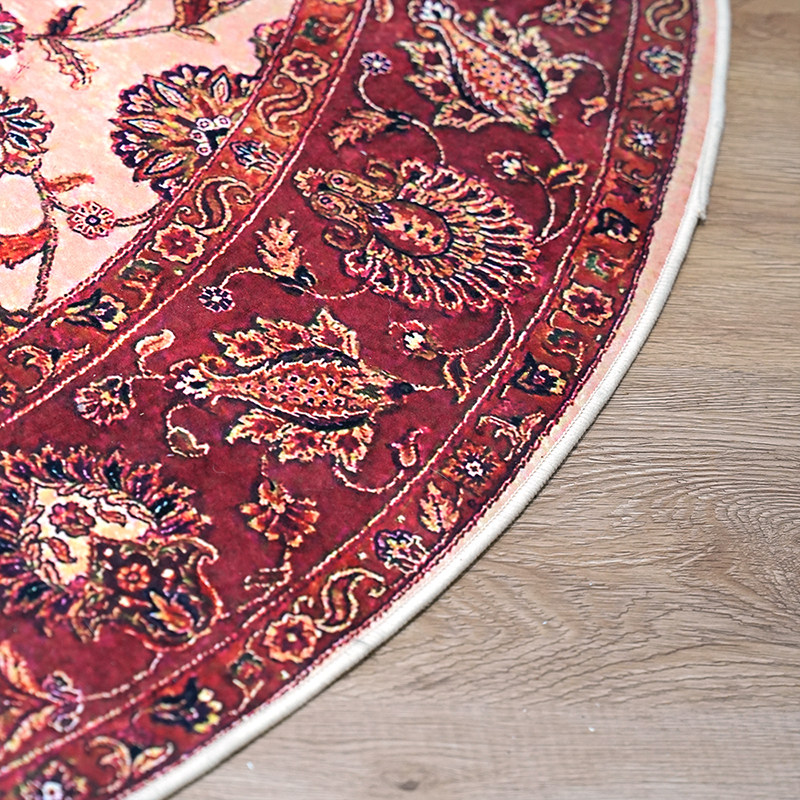 珊瑚粉中式民族风圆形地垫家用客厅沙发垫单椅垫卧室衣帽间镜前毯,淘宝优惠券,粉丝福利购,淘宝优惠卷