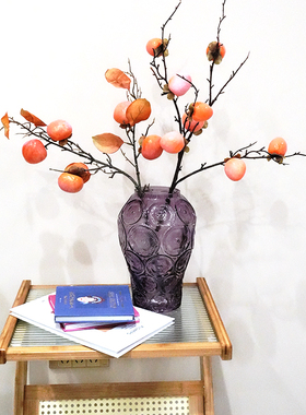 美式复古山茶花浮雕紫色花瓶家用水培插花花器桌面艺术装饰摆件