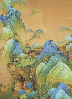 新中式千里江山UV立体画玄关客厅山水肌理装饰挂画背景墙壁画