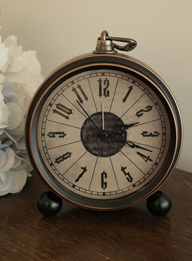 美式金属复古烤漆座钟静音创意指针数字台钟