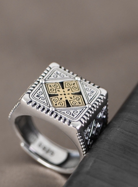 S925银复古做旧泰银工艺男款戒指