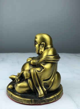 精工铜器小弥勒佛坐像摆件 古玩铜器收藏黄铜笑佛 做工精细