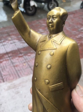 复古伟人摆件挥手铜像客厅家居办公黄铜雕塑礼品高27cm重950g左右