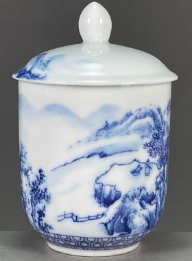瓷器古董文玩旧货收藏杂项老物件 大清乾隆年制青花山水图纹茶杯