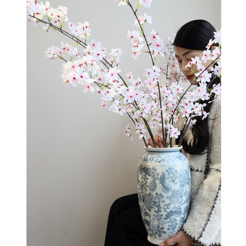 芙菡高仿真樱花桃花白粉色梨花假花塑料花绢花桃花客厅餐桌插花 - 图0
