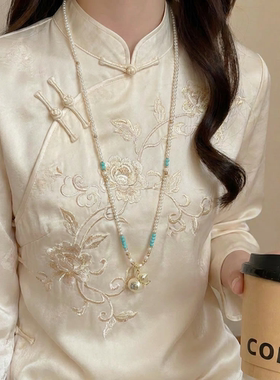 白色四叶草葫芦吊坠珍珠串珠项链