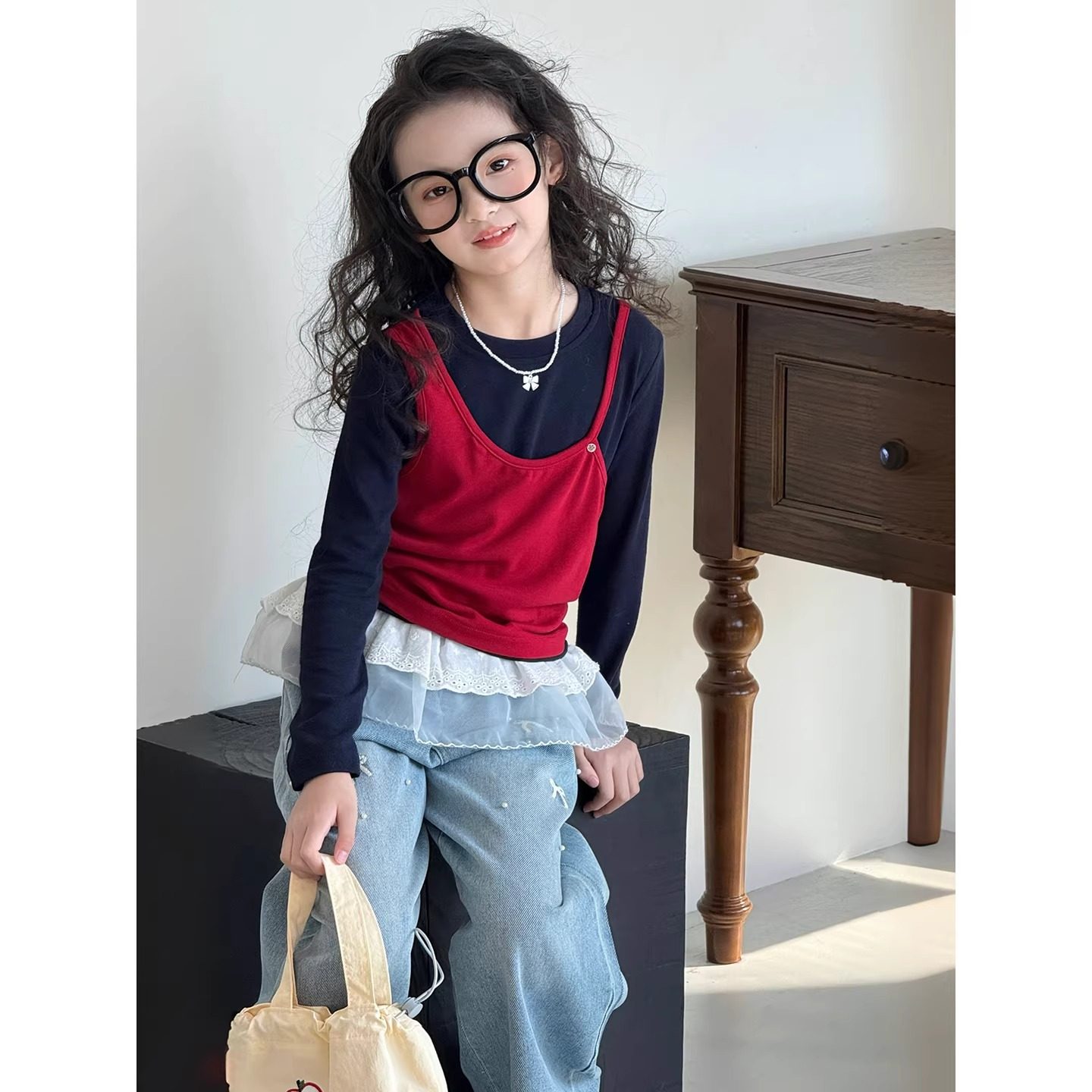 女童T恤2026春季新款儿童假两件长袖春装中大童洋气百搭上衣,淘宝优惠券,粉丝福利购,淘宝优惠卷