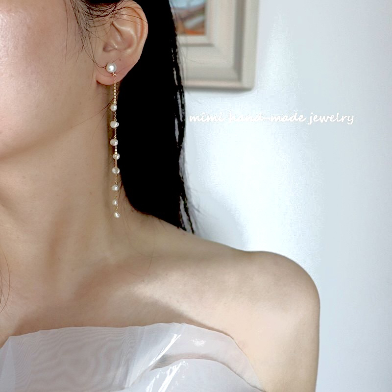 MIMI 原创14K注金天然巴洛克珍珠流苏耳环耳夹长款耳线耳饰耳坠 - 图0