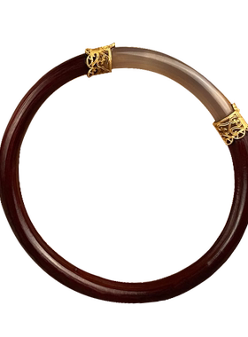 鸡血藤手镯复古新中式灰玉髓镯子女纯银镀金气质简约大方百搭闺蜜