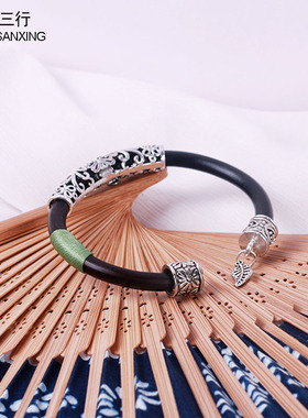 复古个性男女藏银鸡血藤木镯