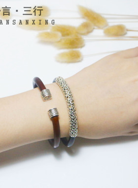 925银野生鸡血藤手镯定制原创