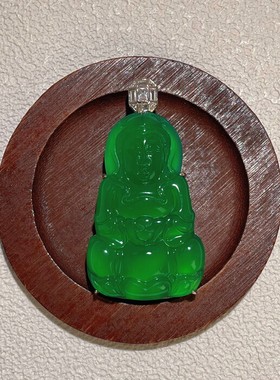 s925纯银天然高冰种绿玉髓观音吊坠国潮翡翠帝王绿色莲花菩萨挂坠