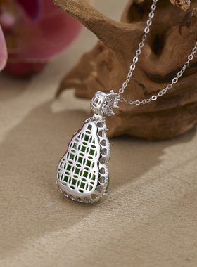 天然绿玉髓葫芦项链女s925纯银首饰高冰玛瑙福翡翠绿色锁骨链轻奢