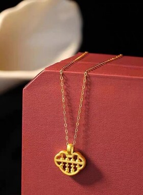 包金黄金包银饰项链女黄金色如意算盘小吊坠挂坠高级感送女友礼物