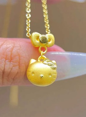 黄金包银首饰HelloKitty蝴蝶结项链kt猫KY猫凯蒂猫吊坠轻奢锁骨链
