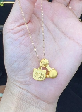 黄金包银首饰品KT猫头猫勺子吊坠HelloKitty猫锁骨项链送女友礼物