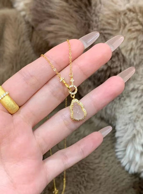 S925纯银镀黄金色甜心双扣葫芦项链天然玉髓镶嵌吊坠轻奢锁骨链女