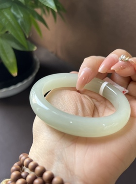 和田玉高冰晴水手镯老料正装宽版镯子38特惠节日礼物