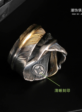 手工HB羽毛男女款复古法纯银戒指
