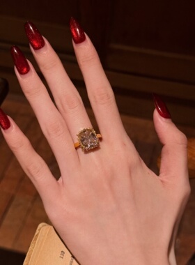 千夕足金999玫瑰方糖黄金戒指女款七夕情人节生日礼物送女友