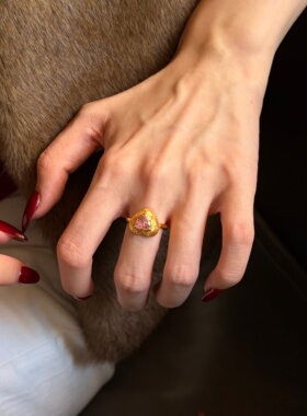 千夕足金999拉丝粉爱心戒黄金戒指可爱女款情人节生日礼物送女友