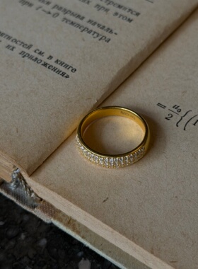 千夕足金999三排满天星黄金戒指可爱女款情人节生日礼物送女友