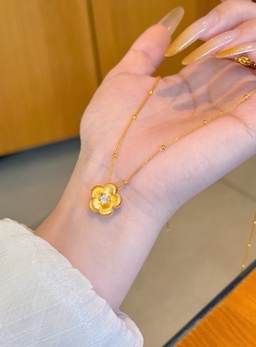 千夕 足金999一朵小金花黄金吊坠女士春节情人节生日礼物送女友