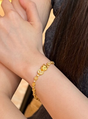 千夕 足金999金钱豹手链黄金手饰女款情人节生日礼物送女友