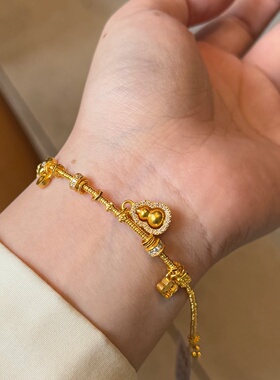 千夕 足金999满钻葫芦盘缠手链黄金手链女款情人节生日礼物送老婆