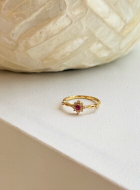 千夕足金9996D红色太阳花戒黄金戒指女款情人节生日礼物送女友