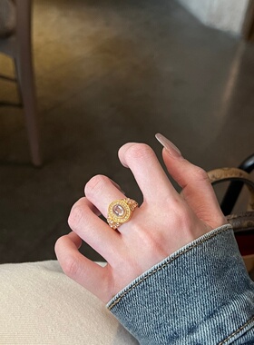 千夕 足金999锆石白月光戒黄金戒指送女友七夕情人节新年生日礼物