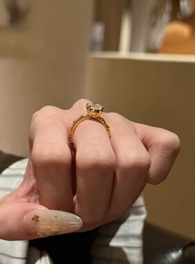 千夕足金9992克拉竹节钻戒黄金戒指女款七夕情人节生日礼物送女友