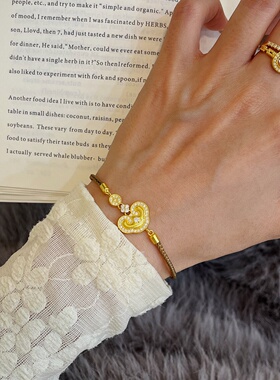 千夕 足金999古法如意拉丝手链黄金手饰女款情人节生日礼物送女友