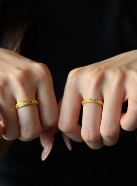 千夕足金999点钻纹理戒黄金戒指女款送女友七夕情人节生日礼物