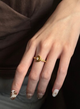 千夕 足金999半钻星月戒黄金戒指女款求婚情人节生日礼物送女友