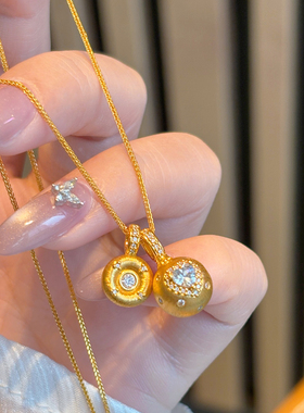 千夕 足金999爱心小饼干黄金吊坠可爱女情侣情人节生日礼物送女友