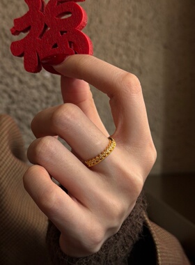 千夕足金9996D蕾丝皇冠黄金戒指女款七夕情人节生日礼物送女友