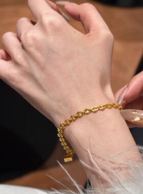 千夕 足金999把把胡手链黄金手链手饰女款情人节生日礼物送女友