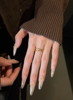 千夕足金999点钻线条交叉戒黄金戒指女款送女友情人节生日礼物