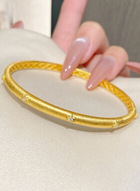千夕 足金999点钻窄版手镯黄金手镯女款情人节生日礼物送女友老婆