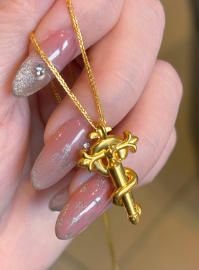 千夕 足金999权杖灵蛇黄金吊坠古典时尚情侣情人节生日礼物送女友