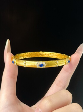 千夕 足金999蓝宝手镯黄金手镯女款情人节生日礼物送女友老婆