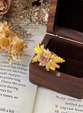 千夕足金999花枝撒叶心戒指黄金戒指女款送女友情人节生日礼物