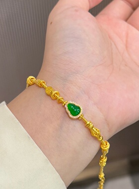 千夕 足金999绿葫芦盘缠手链黄金手链女款情人节生日礼物送老婆